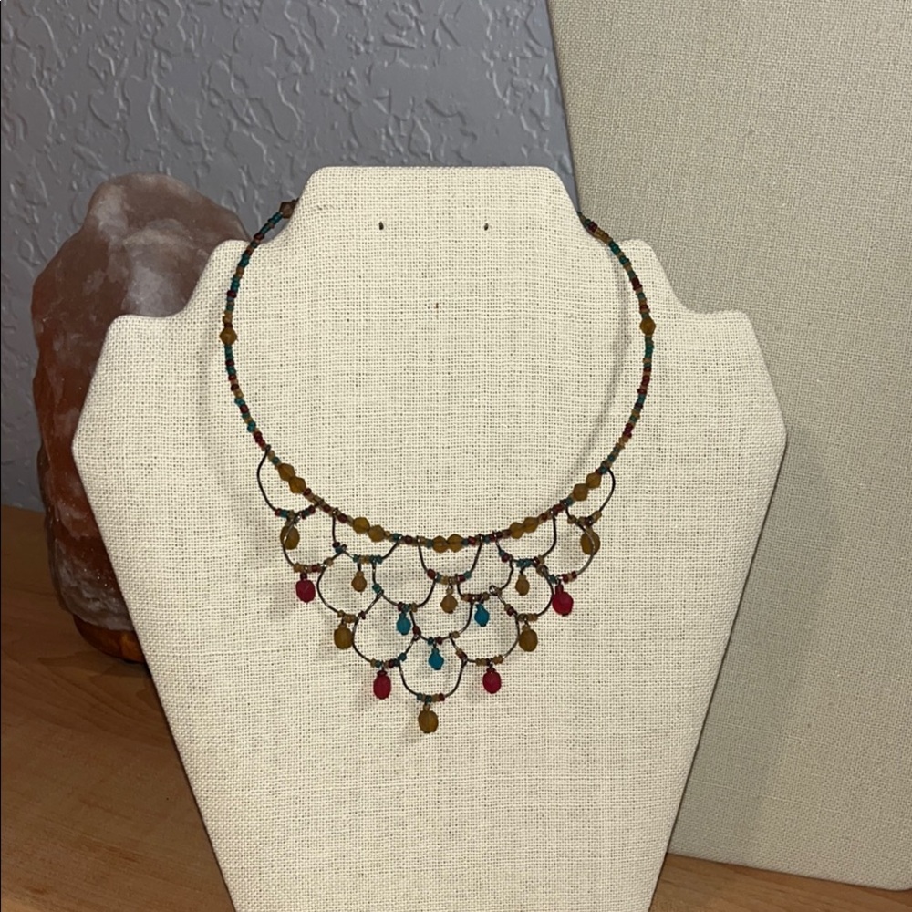 Chic Gold Red Blue Handmade One of a kind handmade Beaded Wire Necklace
